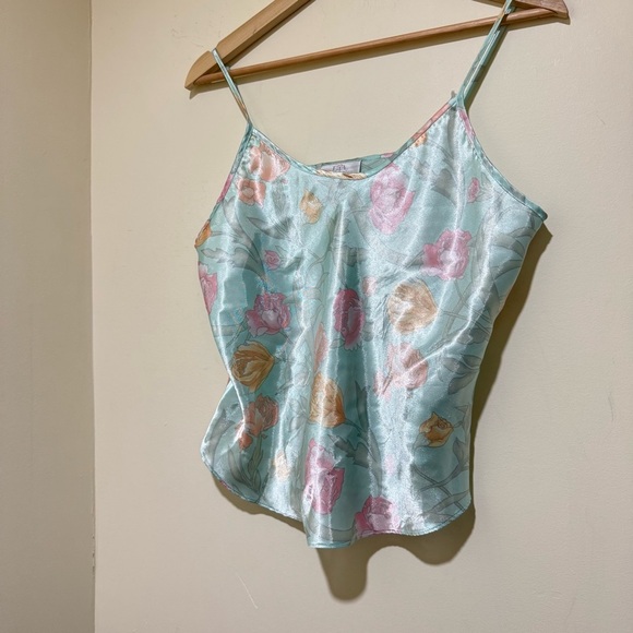 Women’s Vintage Silk Satin Floral Print Tulip Slip Tank Top Pjs Top No Size Tag - Picture 6 of 16